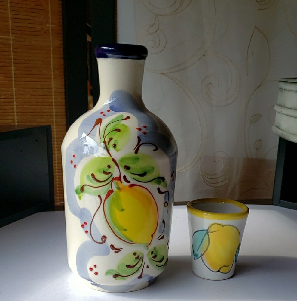 Hand-Painted Ceramic Bottle and Cup Set